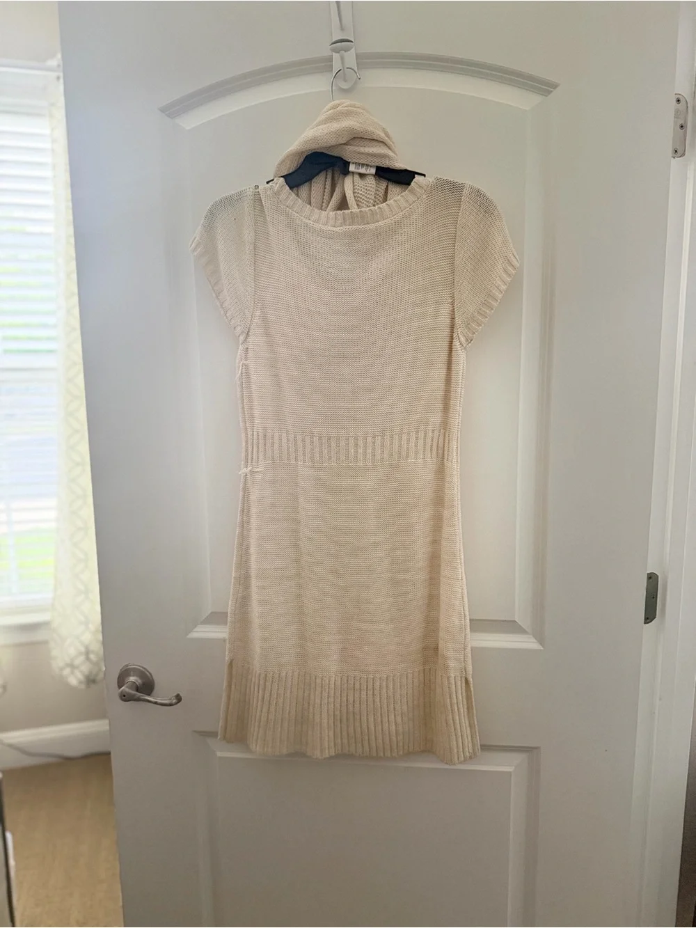 Cream Knit Sweater Dress with Infinity Scarf